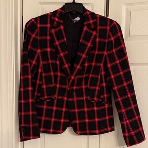 Red and Black Plaid Blazer
